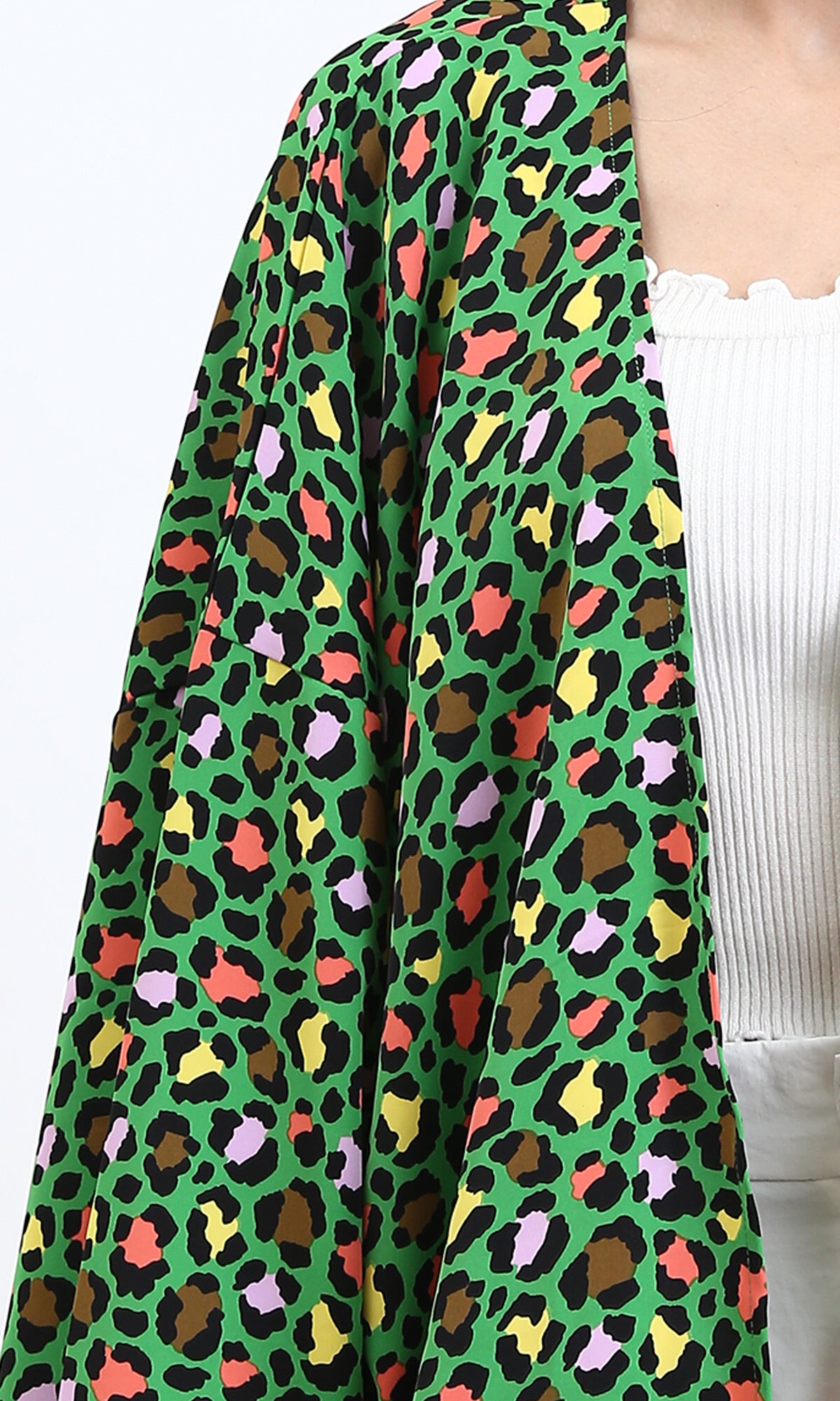 R210710 - Leopard Long Sleeves Colorful Cardigan - Green
