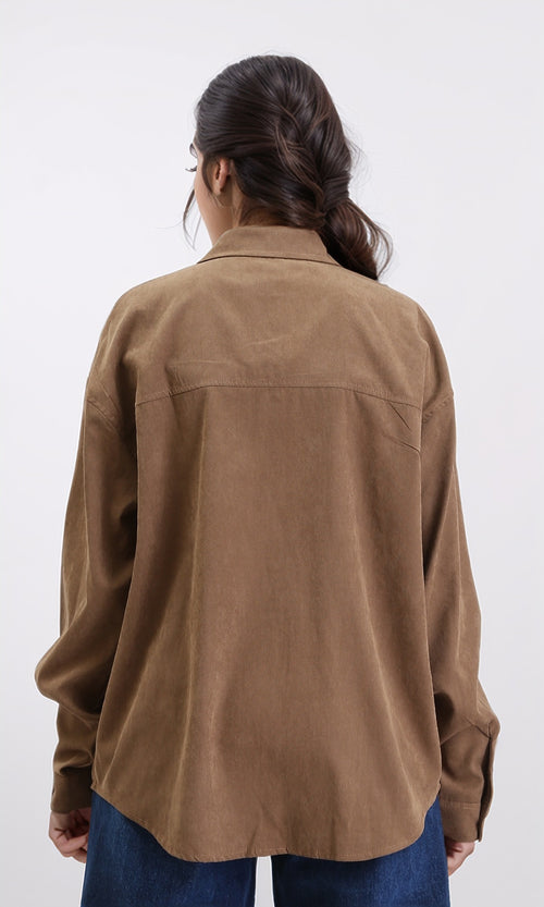 R210716 - Solid Long Sleeves Buttoned Shirt - Brown