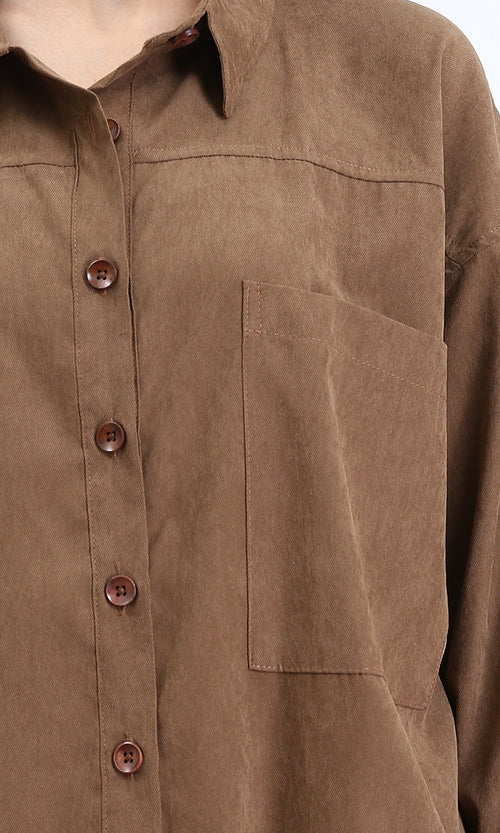 R210716 - Solid Long Sleeves Buttoned Shirt - Brown