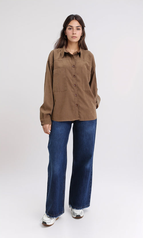 R210716 - Solid Long Sleeves Buttoned Shirt - Brown