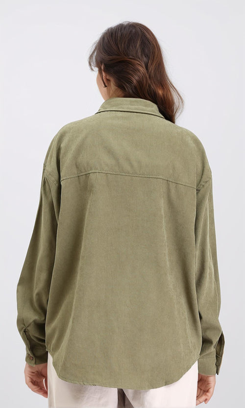 R210718 - Solid Casual Shirt with Front Pockets - Dark Olive
