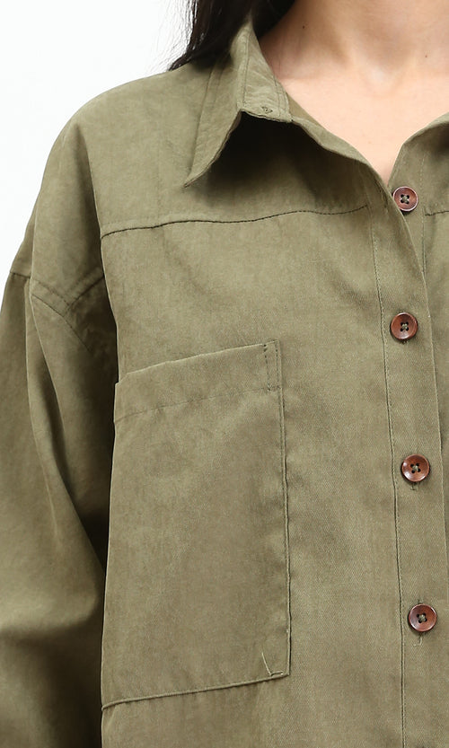 R210718 - Solid Casual Shirt with Front Pockets - Dark Olive