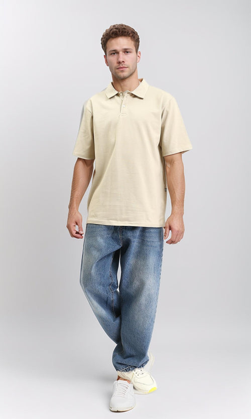 R210777 - Solid Elbow Sleeves Polo Shirt - Sand