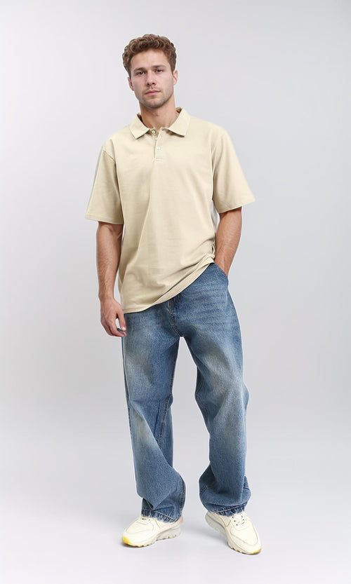 R210777 - Solid Elbow Sleeves Polo Shirt - Sand