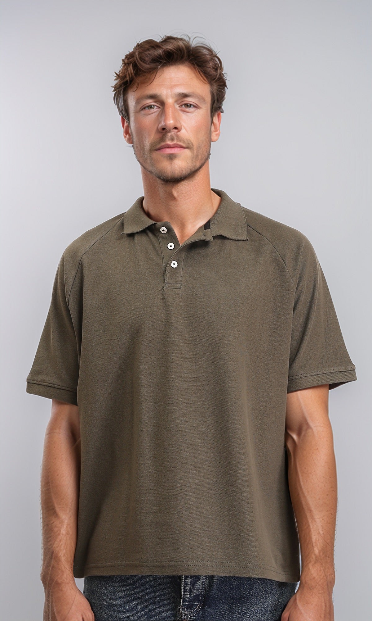 Short Sleeves Solid Polo Shirt - Dark Khaki