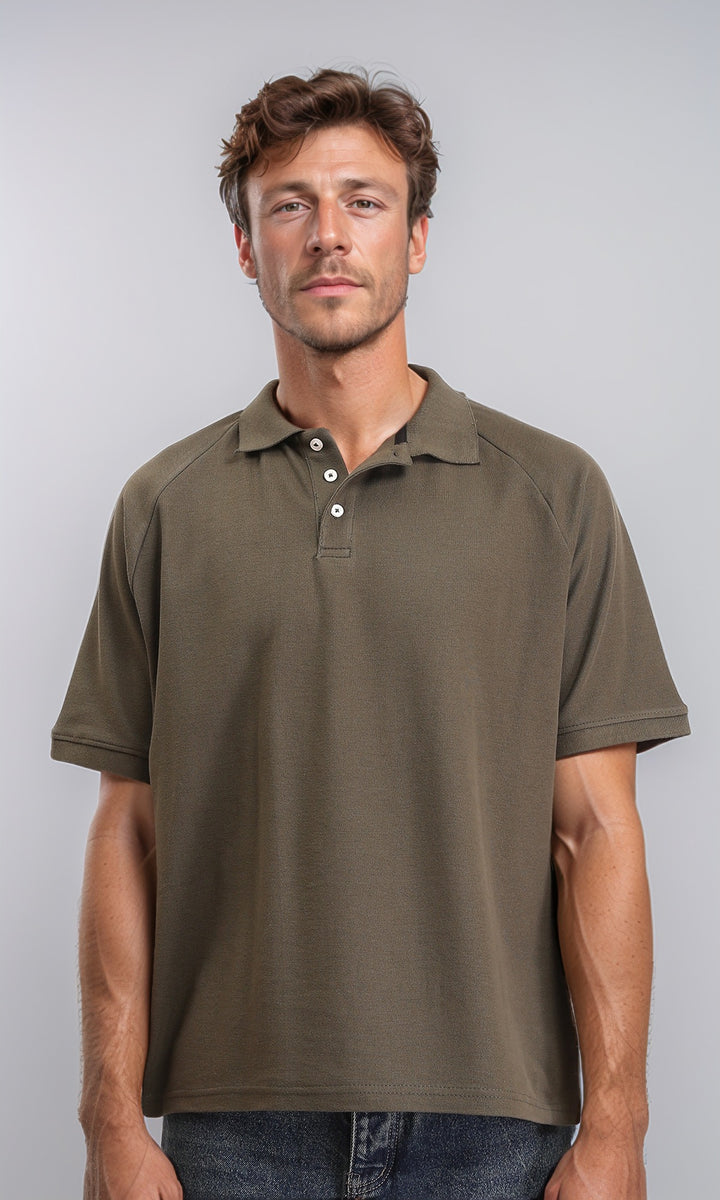 Short Sleeves Solid Polo Shirt - Dark Khaki