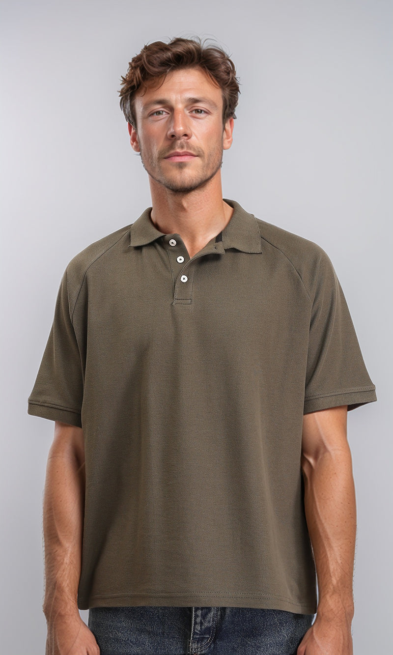 R210779 - Short Sleeves Solid Polo Shirt - Dark Khaki