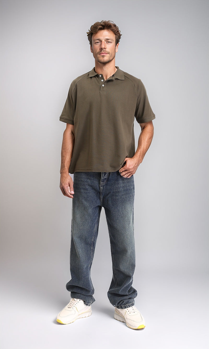 R210779 - Short Sleeves Solid Polo Shirt - Dark Khaki