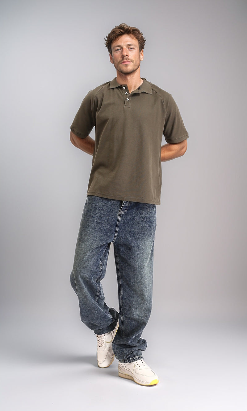 R210779 - Short Sleeves Solid Polo Shirt - Dark Khaki