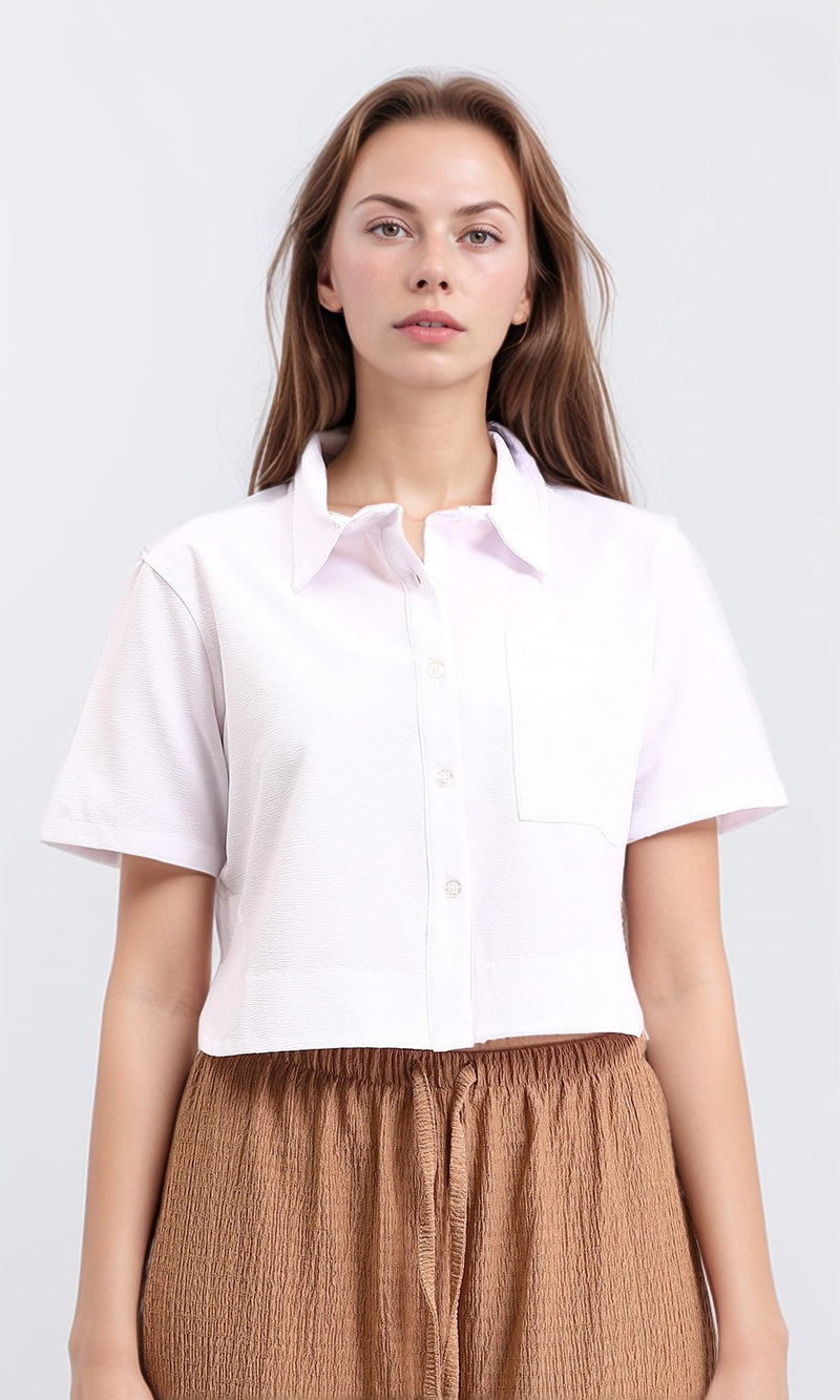 R210792 - Textured Regular Short Sleeves Shirt - White