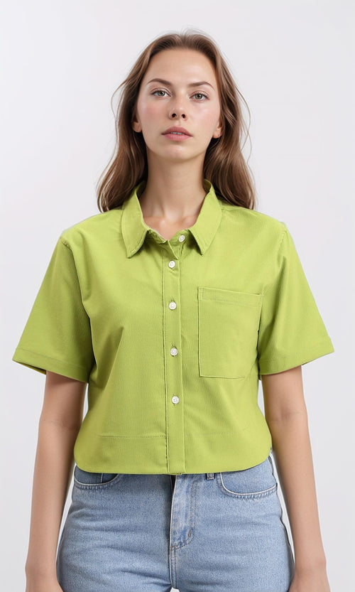 R210793 - Textured Regular Short Sleeves Shirt - Lime