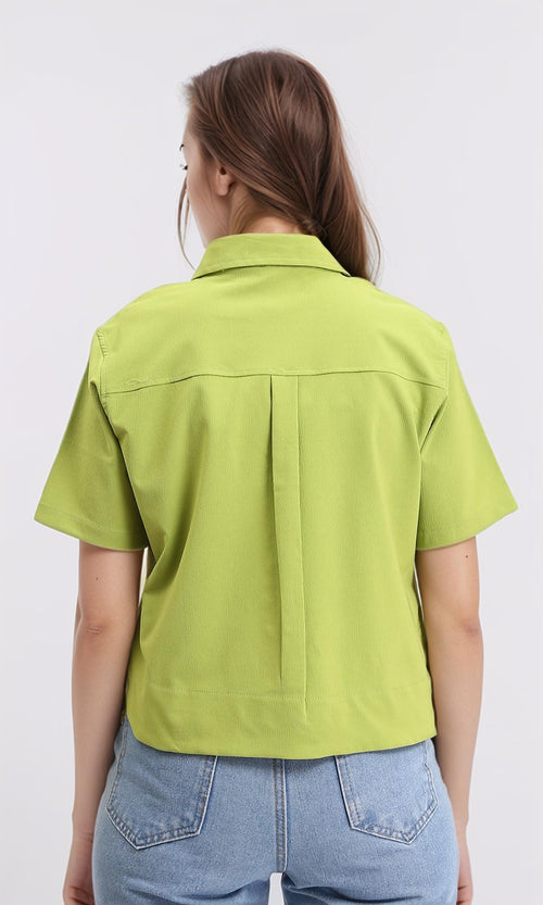 R210793 - Textured Regular Short Sleeves Shirt - Lime