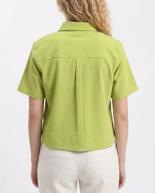 Ravin Women’s Crinkle-Textured Short Sleeve Boxy Shirt - Lime - R210793