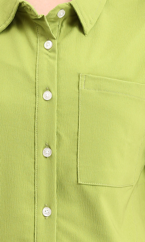 R210793 - Textured Regular Short Sleeves Shirt - Lime