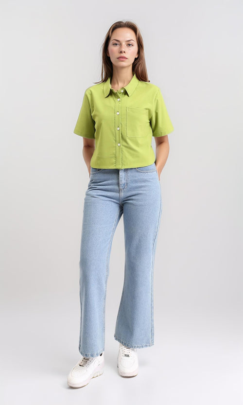 R210793 - Textured Regular Short Sleeves Shirt - Lime