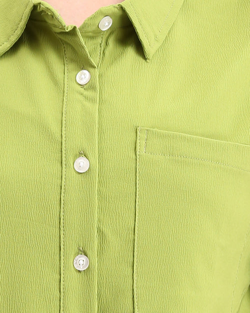 Ravin Women’s Crinkle-Textured Short Sleeve Boxy Shirt - Lime - R210793