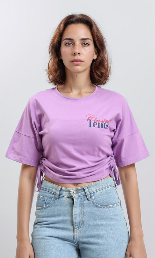 R210798 - Crew Neck Printed Regular Short Tee - Light Purple