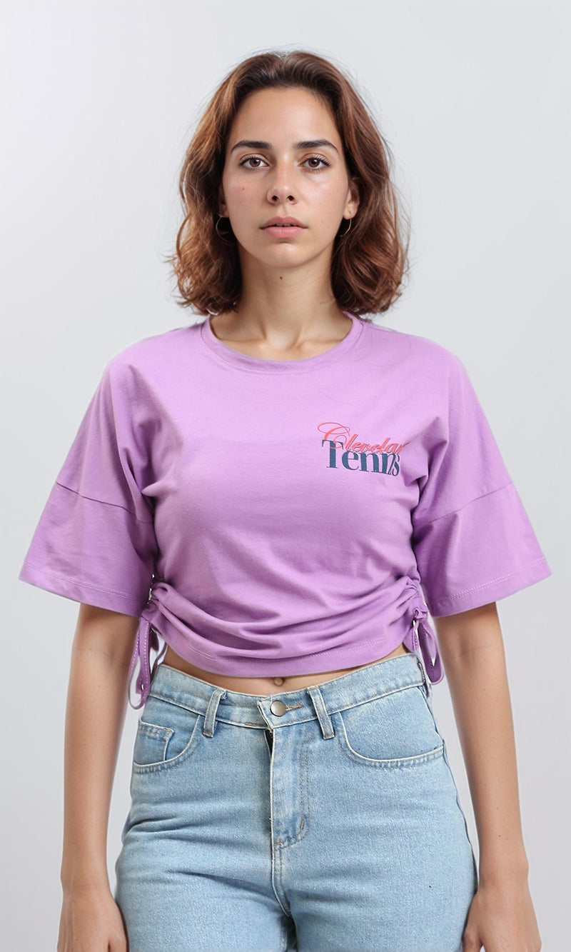 R210798 - Crew Neck Printed Regular Short Tee - Light Purple