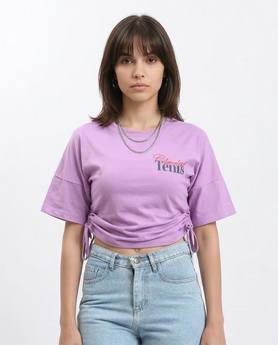 Women's Cinch-Side Graphic "cleveland Tennis" T-Shirt - Lavender