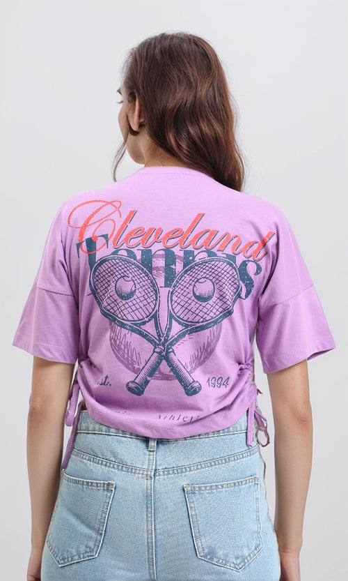 R210798 - Crew Neck Printed Regular Short Tee - Light Purple