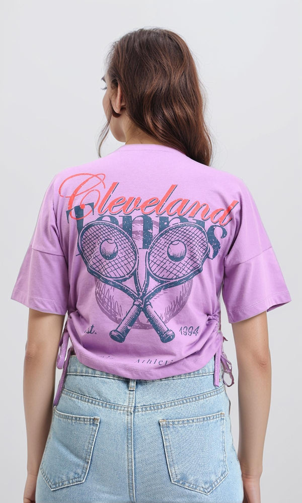 R210798 - Crew Neck Printed Regular Short Tee - Light Purple