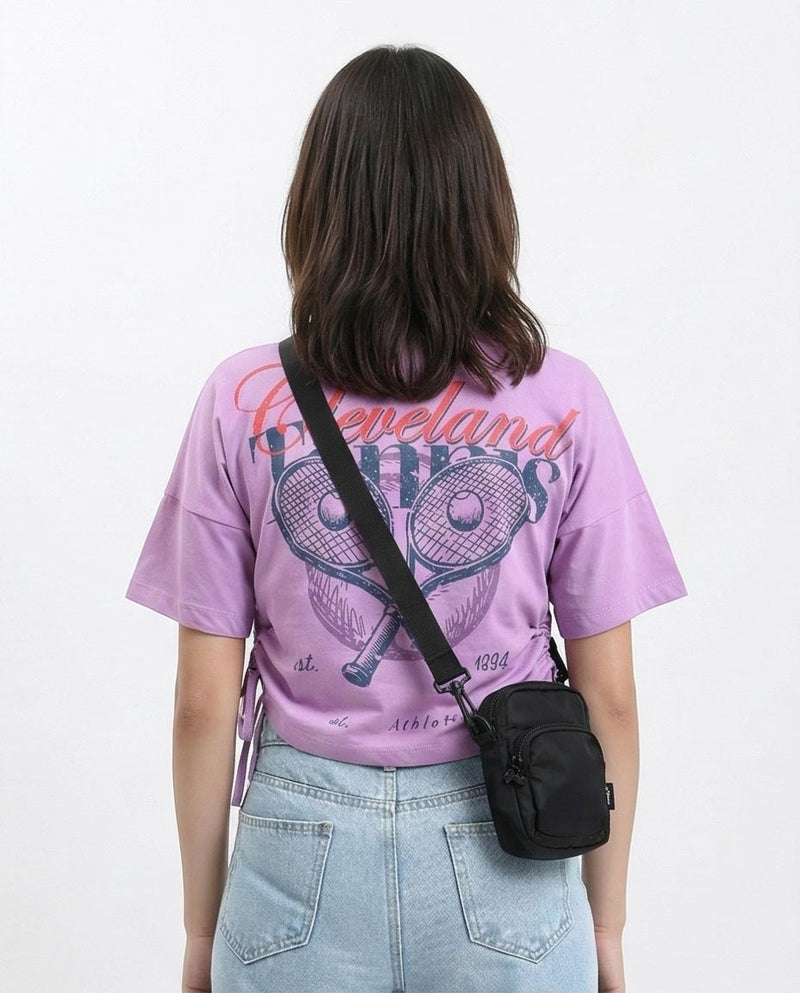 RAVIN Women’s Cinch-Side Graphic "Cleveland Tennis" T-Shirt – Lavender - R210798