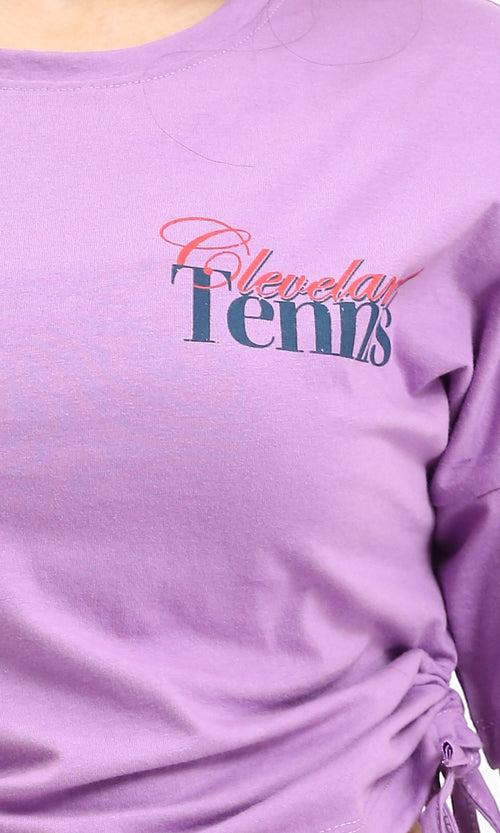 R210798 - Crew Neck Printed Regular Short Tee - Light Purple