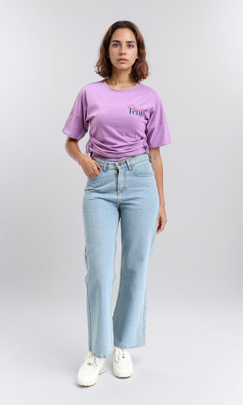 R210798 - Crew Neck Printed Regular Short Tee - Light Purple