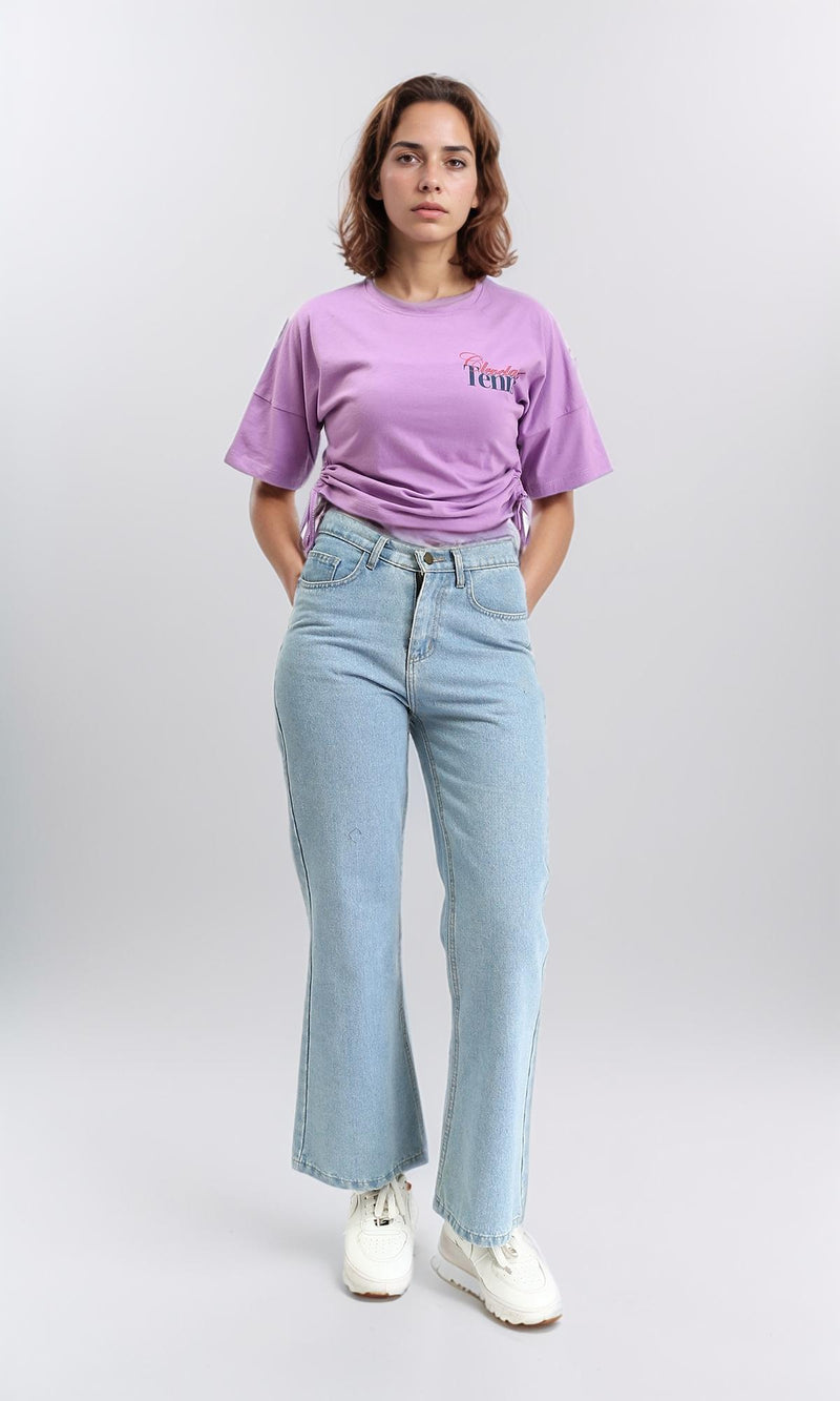 R210798 - Crew Neck Printed Regular Short Tee - Light Purple