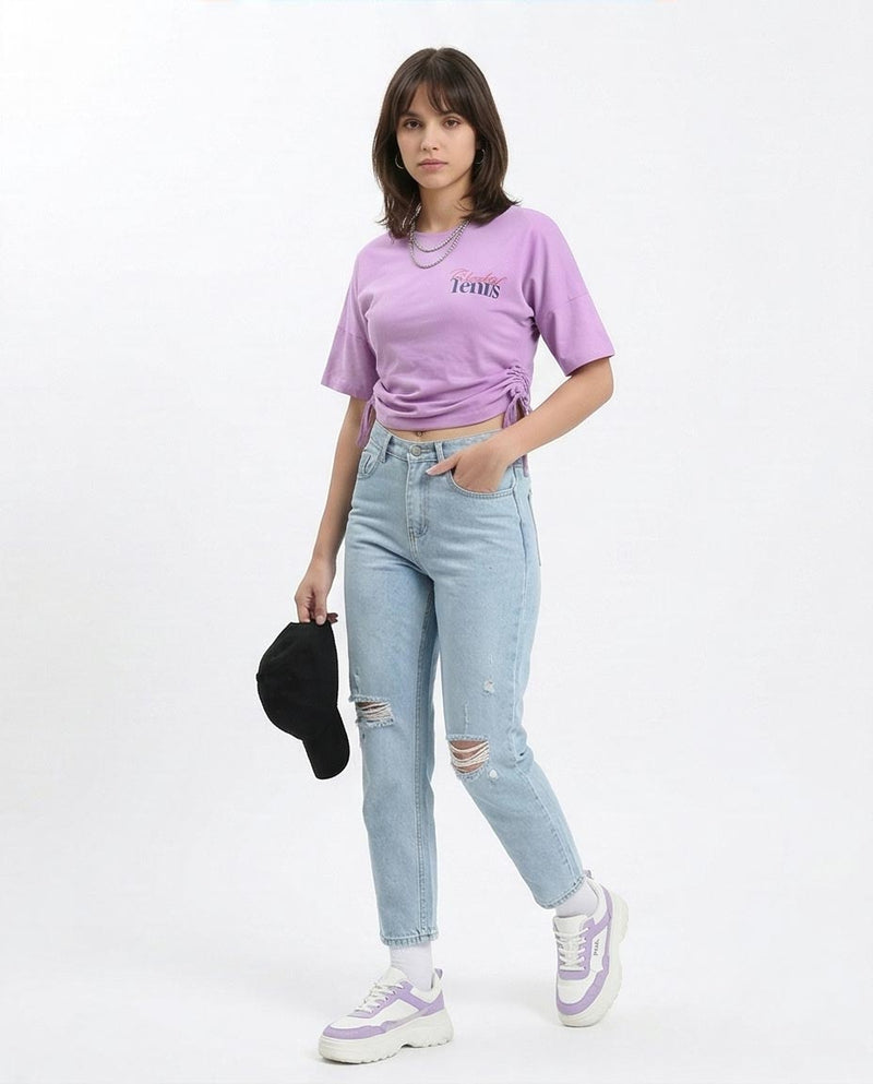 RAVIN Women’s Cinch-Side Graphic "Cleveland Tennis" T-Shirt – Lavender - R210798