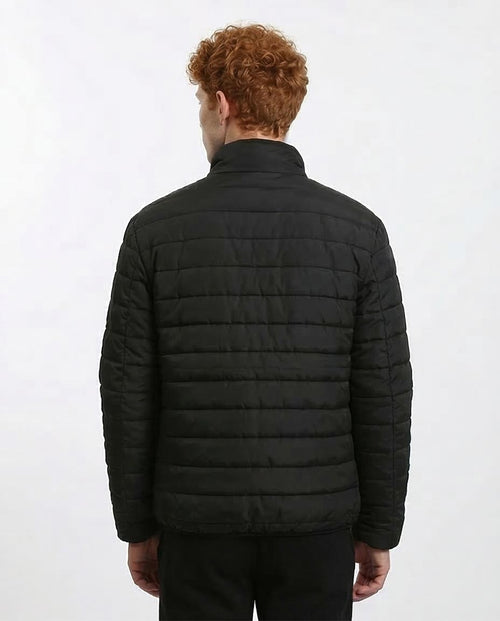 Ravin Men’s Reversible Full-Zip Padded Jacket – Smooth & Quilted Dual-Texture- Black & Dark Grey - R210815