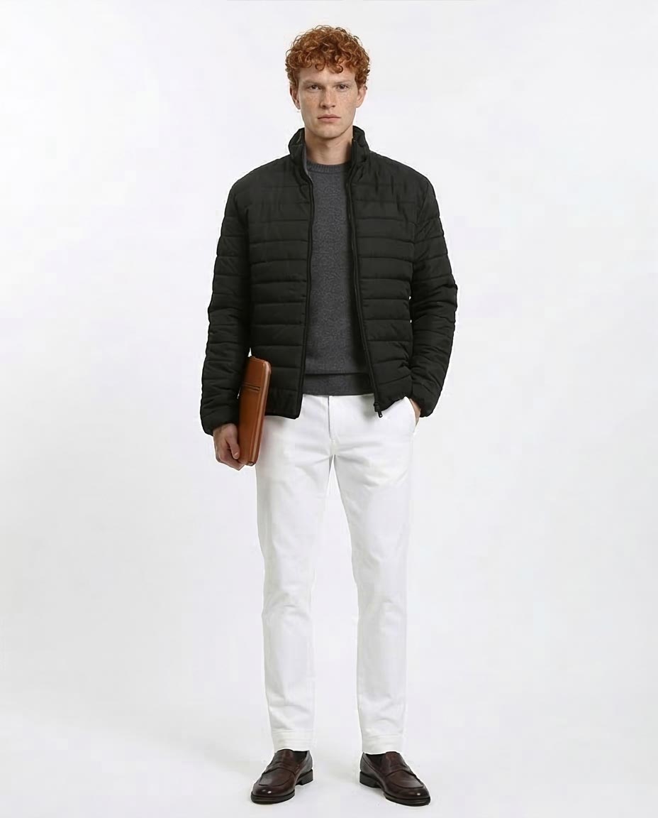 Ravin Men’s Reversible Full-Zip Padded Jacket – Smooth & Quilted Dual-Texture- Black & Dark Grey - R210815