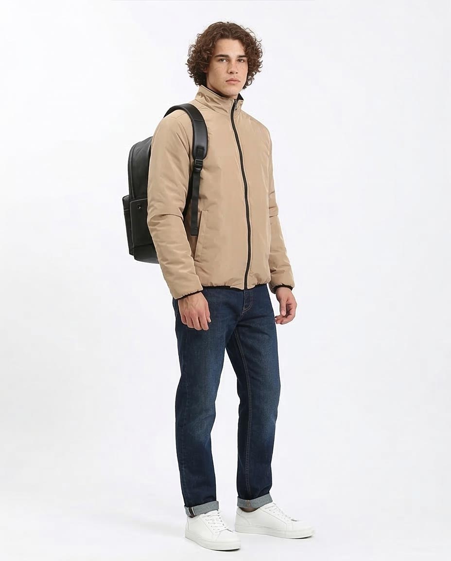Ravin Men’s Dual-Tone Reversible Quilted Bomber Jacket – Tan & Black - R210816