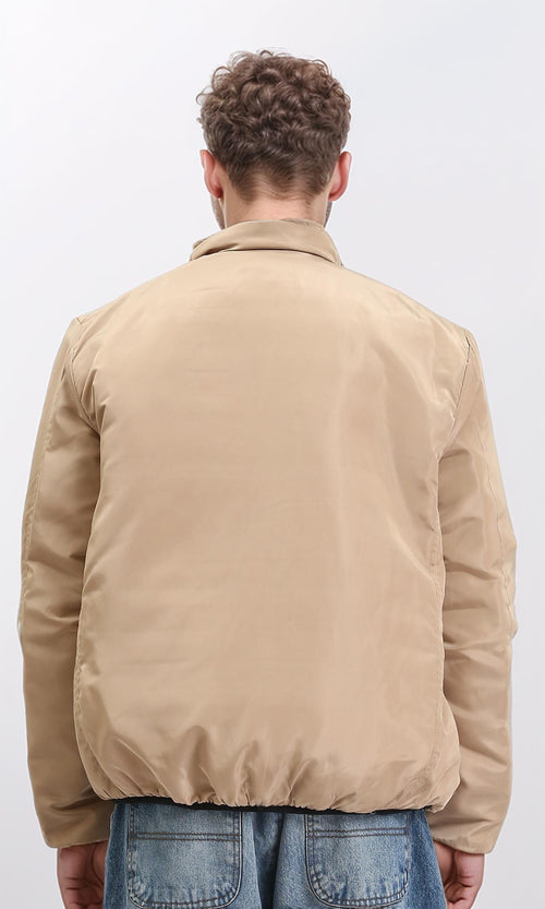 R210816 - Double Face Zipped Bomber Jacket - Black & Sand