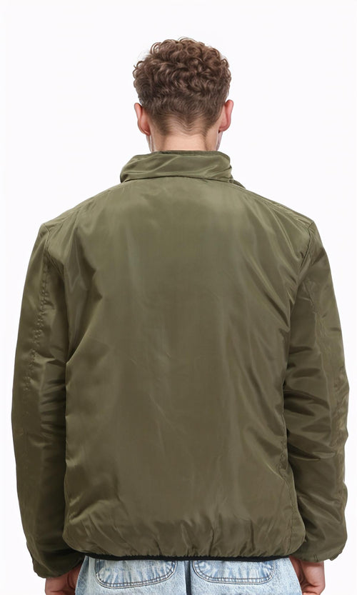 R210817 - Double Face Zipped Bomber Jacket - Black & Dark Olive