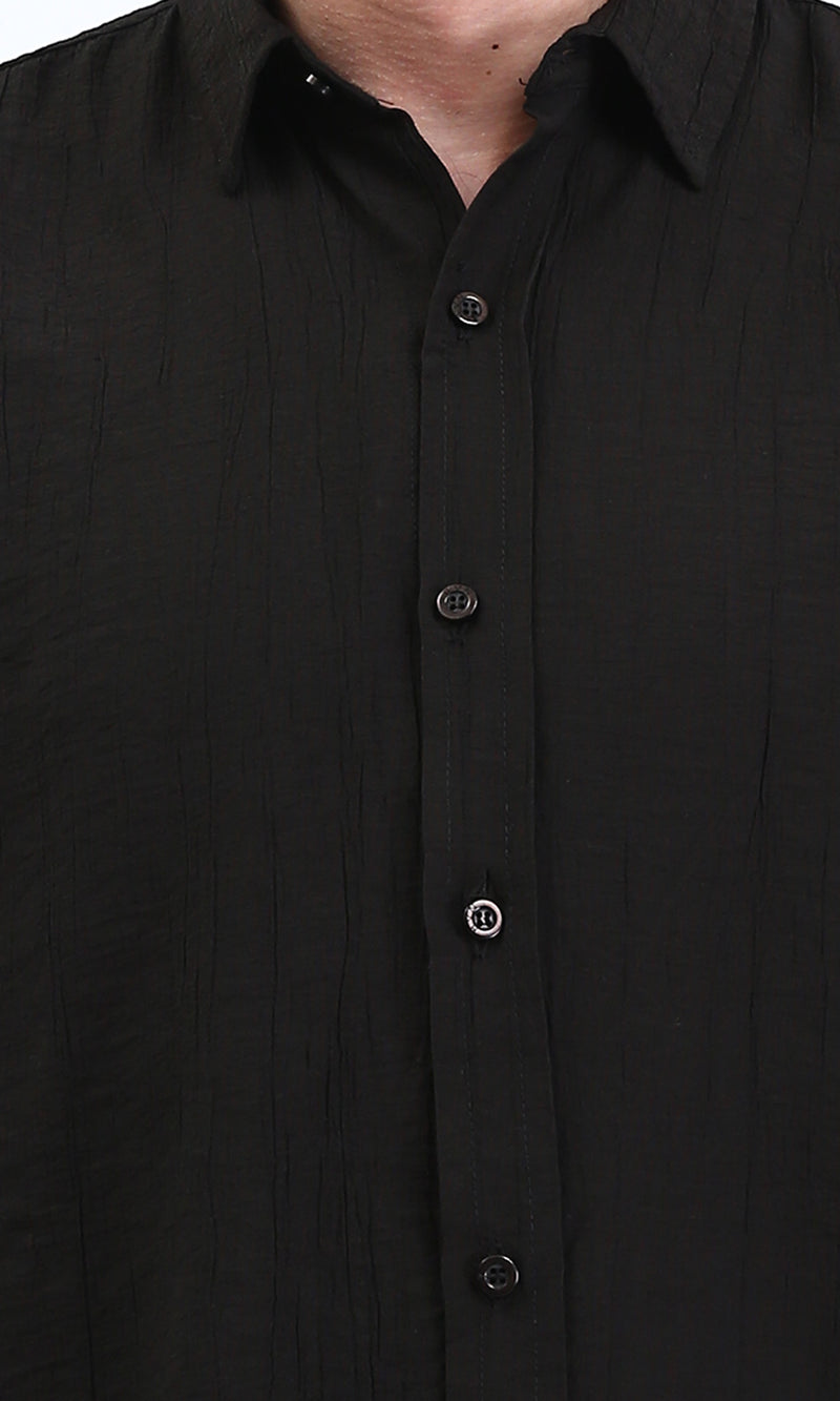 R210820 - Textured Long Sleeves Comfy Shirt - Black