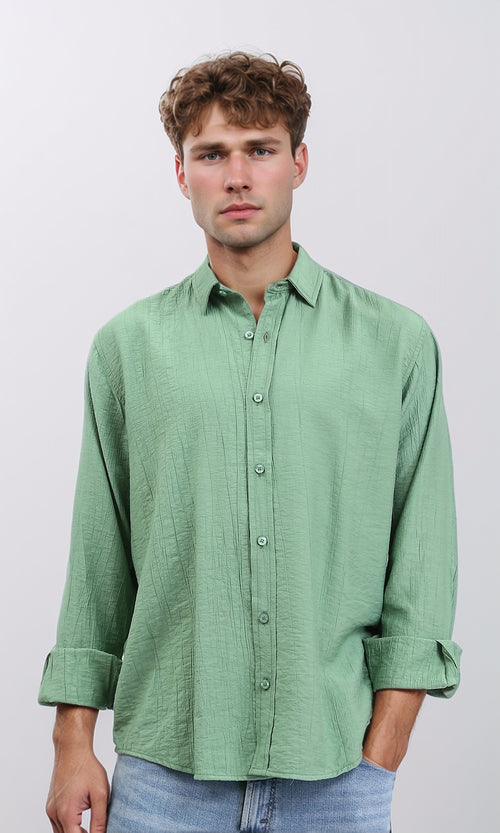 R210821 - Textured Long Sleeves Comfy Shirt - Green