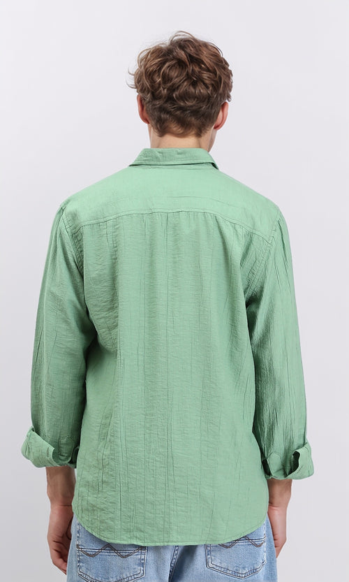 R210821 - Textured Long Sleeves Comfy Shirt - Green