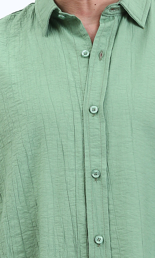 R210821 - Textured Long Sleeves Comfy Shirt - Green