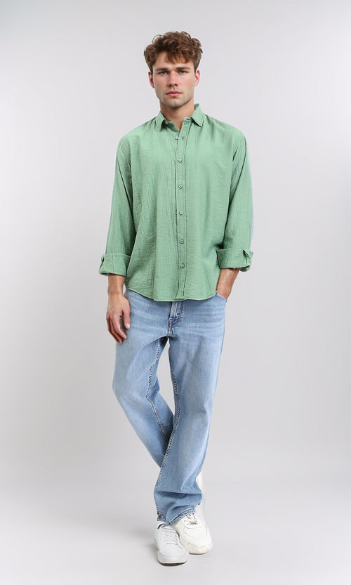 R210821 - Textured Long Sleeves Comfy Shirt - Green