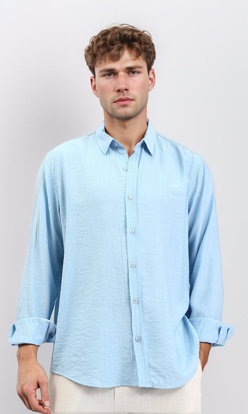 R210822 - Textured Long Sleeves Comfy Shirt - Sky Blue