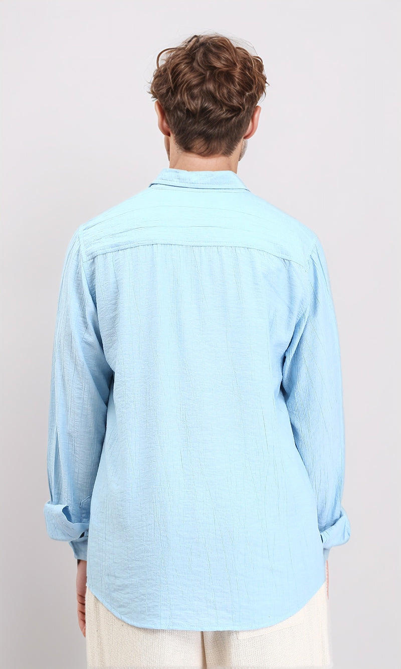 R210822 - Textured Long Sleeves Comfy Shirt - Sky Blue