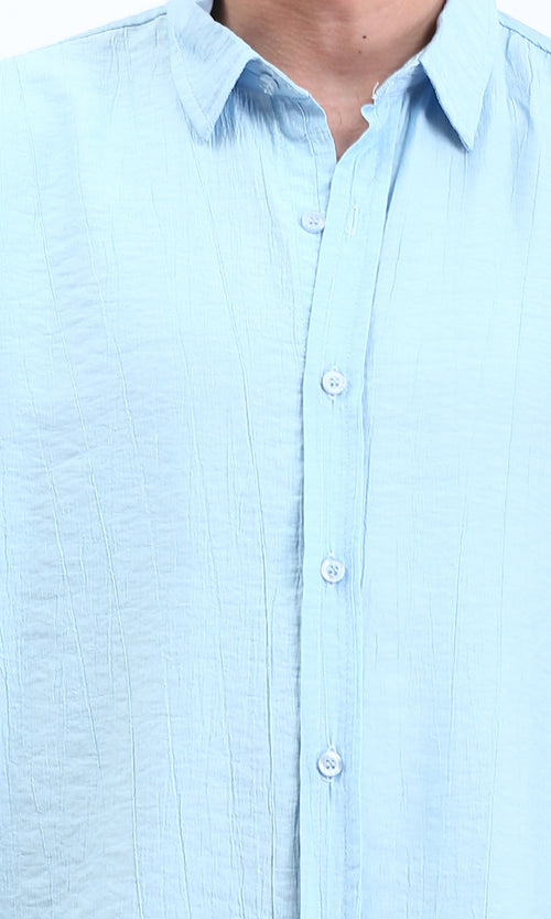 R210822 - Textured Long Sleeves Comfy Shirt - Sky Blue
