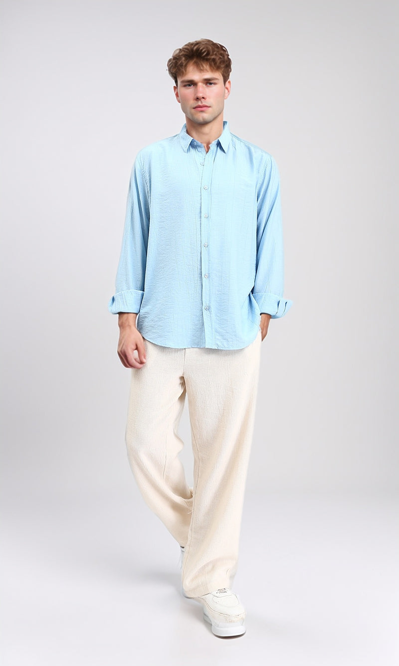 R210822 - Textured Long Sleeves Comfy Shirt - Sky Blue