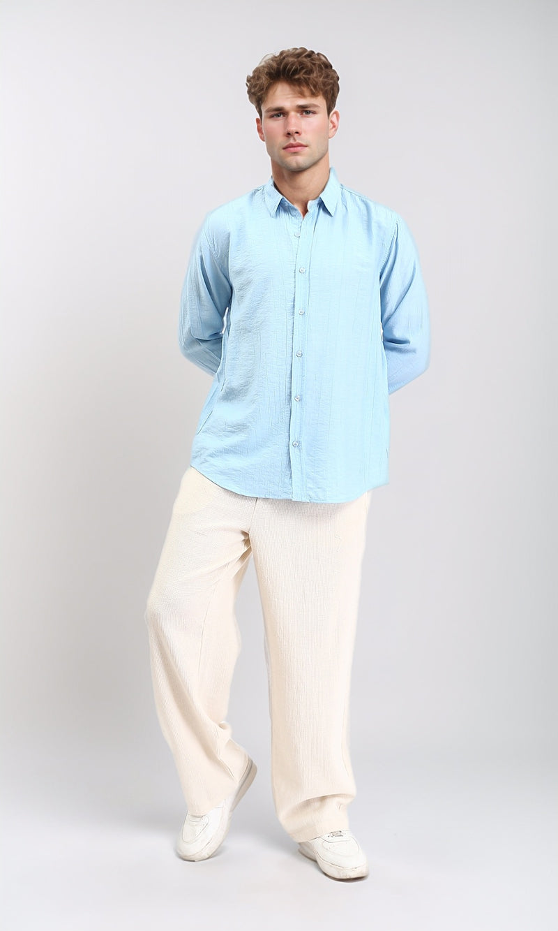 R210822 - Textured Long Sleeves Comfy Shirt - Sky Blue