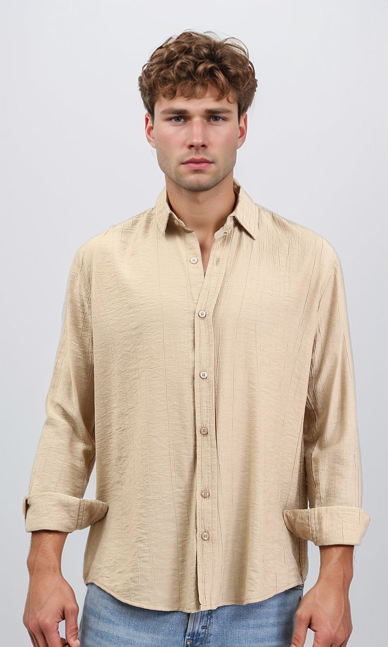 R210823 - Textured Long Sleeves Comfy Shirt - Dark Beige