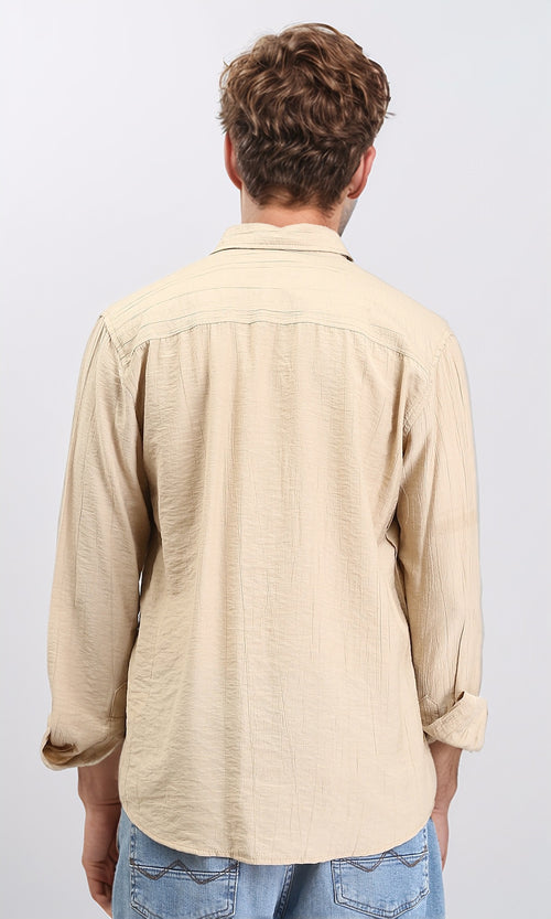 R210823 - Textured Long Sleeves Comfy Shirt - Dark Beige