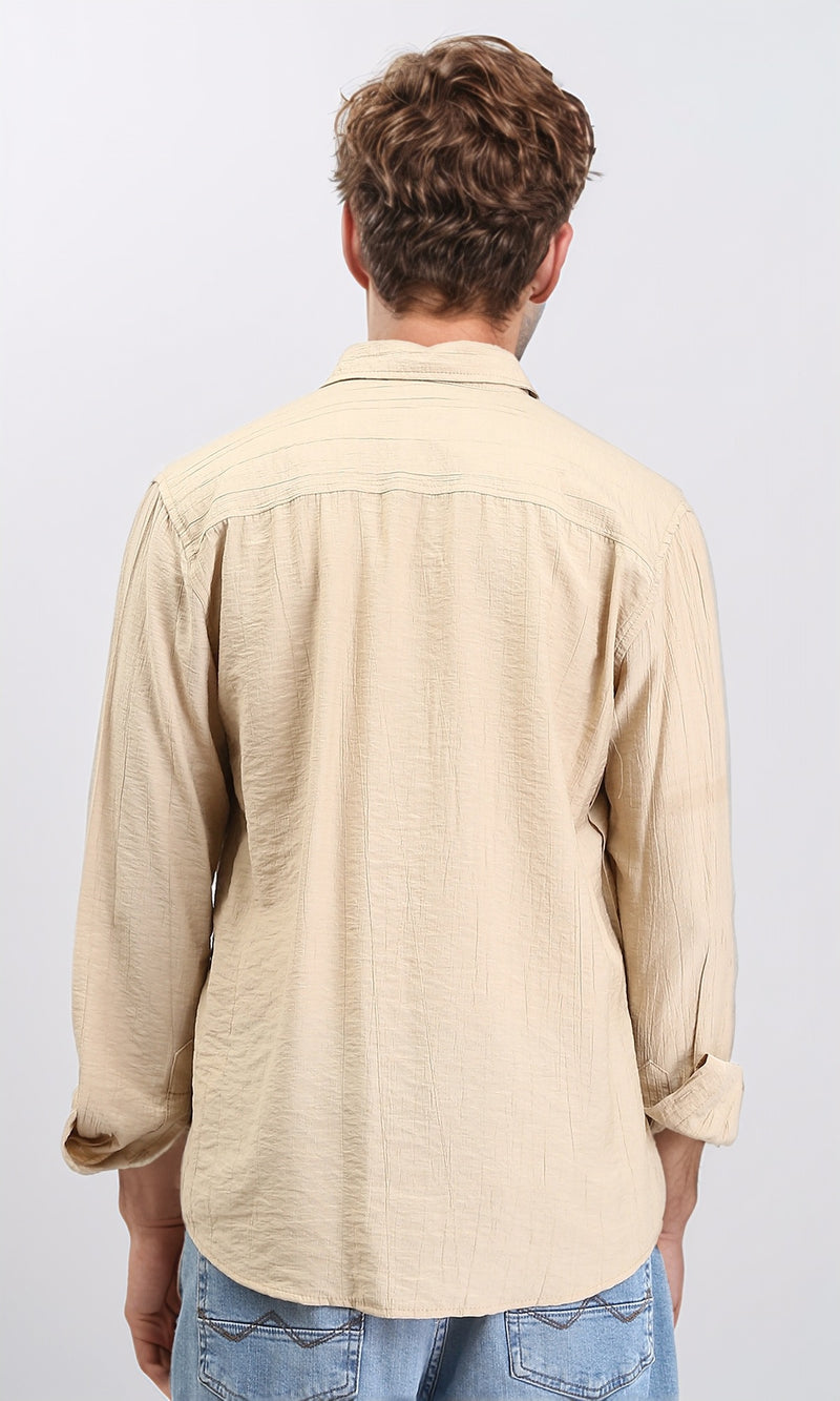 R210823 - Textured Long Sleeves Comfy Shirt - Dark Beige