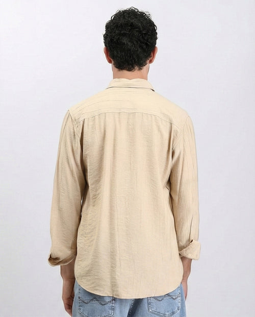 R210823 - Textured Long Sleeves Comfy Shirt - Dark Beige