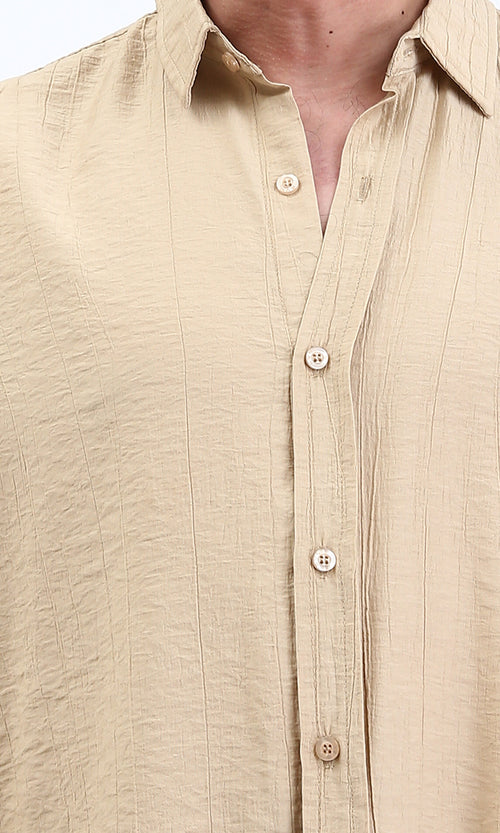 R210823 - Textured Long Sleeves Comfy Shirt - Dark Beige
